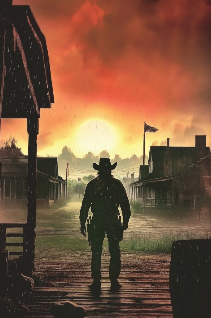 billy the kid standing in western town
