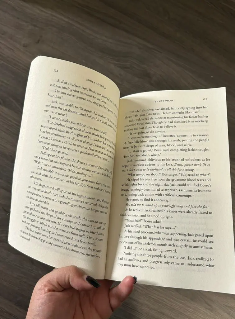 Shadowman by Shola Adedeji inside book